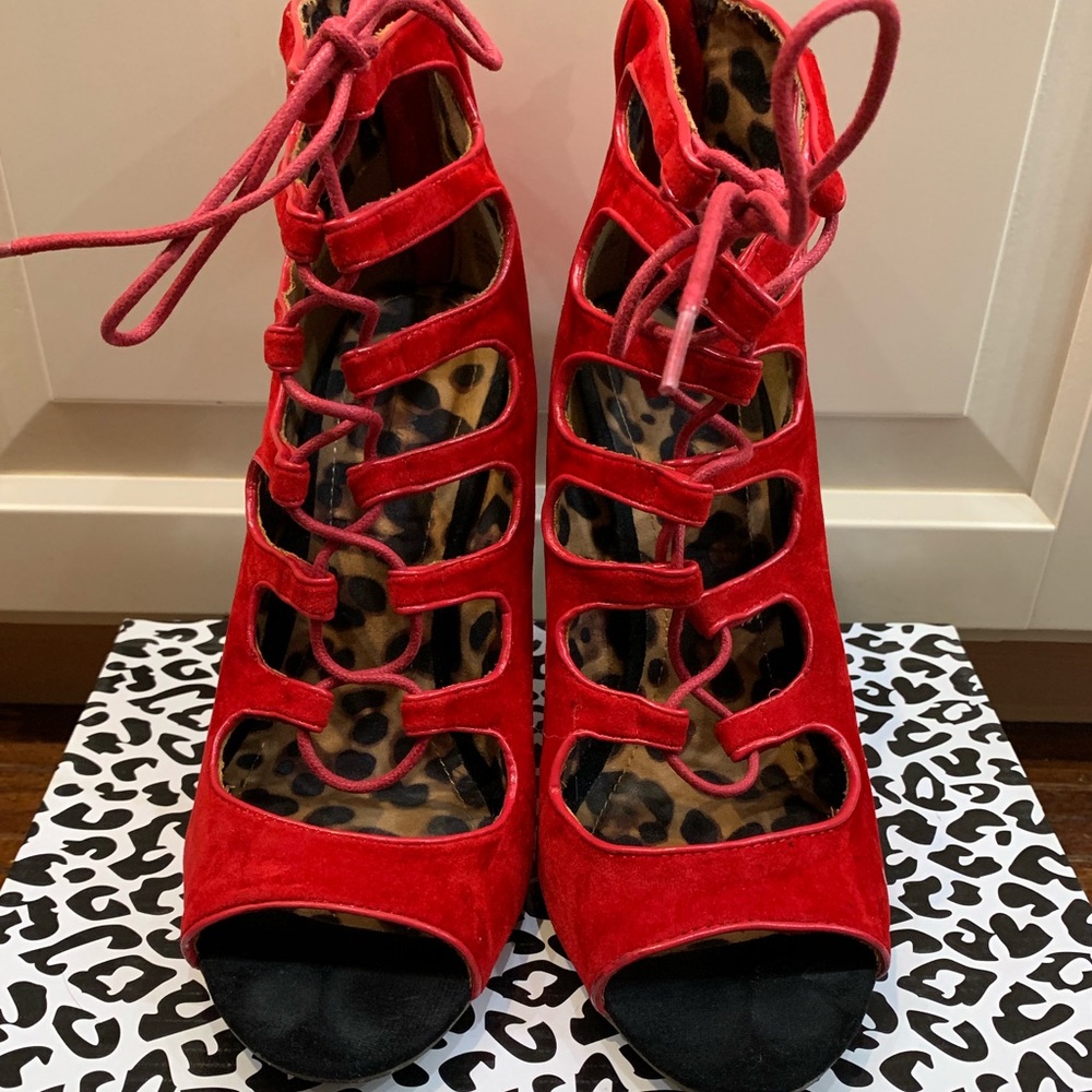 Red Laced up Heels Red Shoes Women’s Shoes - Picture 5 of 6